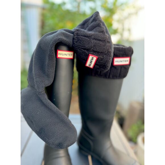 NWOT Hunter Tall Black Cable Knit Cuff Rain Boot Socks SZ M = US Women's SZ 5-7 - Picture 3 of 5